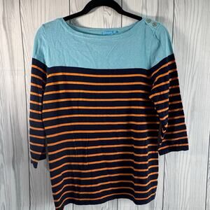 J McLaughlin Durham Ruffle Top Catalina Cloth 3/4 Sleeve Brown Cream Size XL